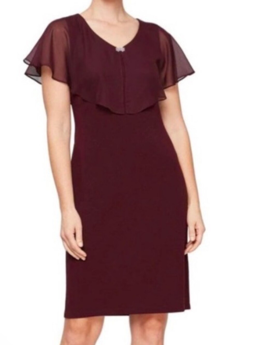 SLNY Fashions Burgundy Midi Dress with Sheer Flutter Cape Size 6